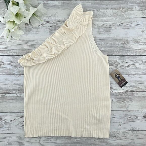 Sofia Vergara One Shoulder Ruffled Knit Tank Top Shirt 2-Pack Size L - Picture 6 of 16